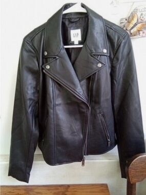 GAP Black Faux Leather Asymmetric Moto Jacket